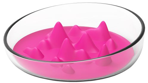 Pet Life 'Cirlicue' Mountain Shaped Modern Slow Feeding Pet Bowl (Color: PINK)