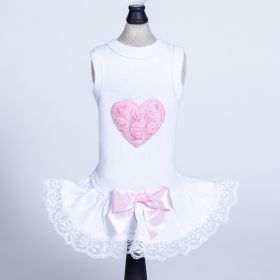 Puff Heart Lace Dog Dress (Color: PINK, size: LG)